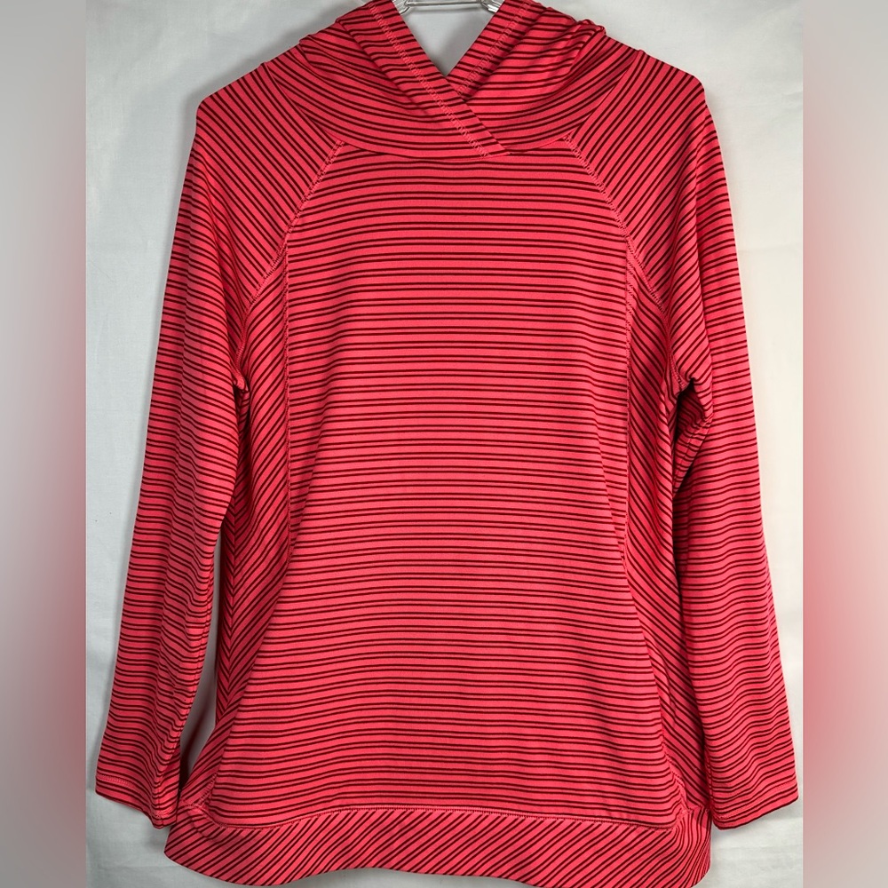 Talbots T Hooded Striped Lightweight Pullover Top Sweatshirt Medium Coral SZ M